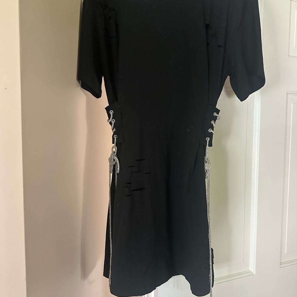AKIRA Black Mini Dress with Side Lace-Up Chains